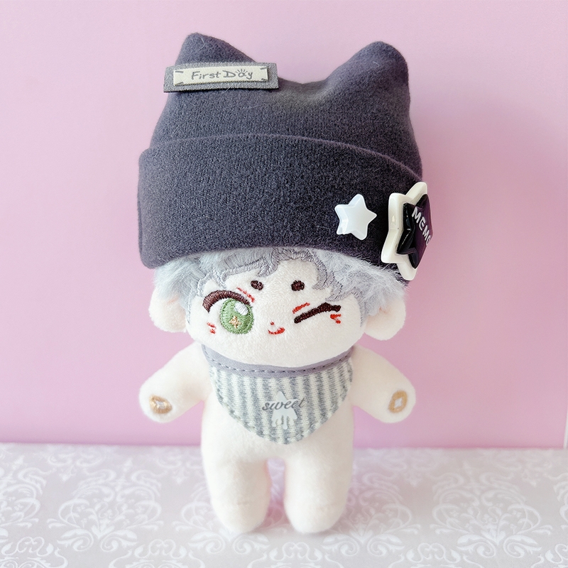 【グッズ-衣装】ノンキャラオリジナル ぬいぐるみ用猫耳ニット帽&スタイセット【10cm用】チャコール【G.triGer】