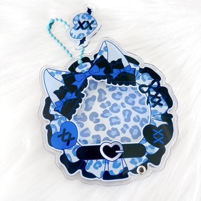 【グッズ-カバーホルダー】ノンキャラオリジナル 缶バッジ用アクリルフレーム 【ヒョウ柄】58mm用/ブルー【G.triGer】