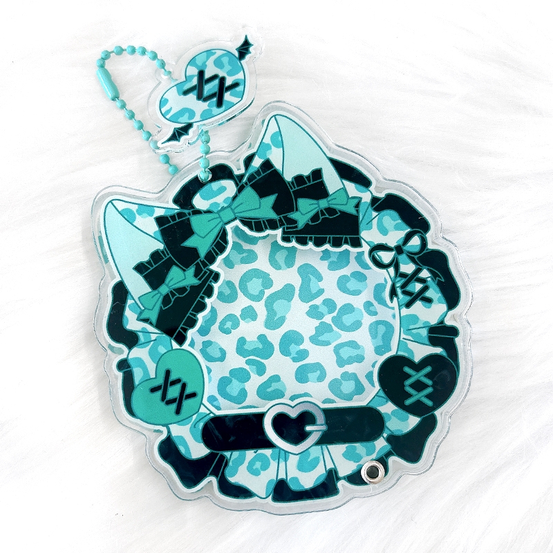 【グッズ-カバーホルダー】ノンキャラオリジナル 缶バッジ用アクリルフレーム 【ヒョウ柄】58mm用/グリーン【G.triGer】