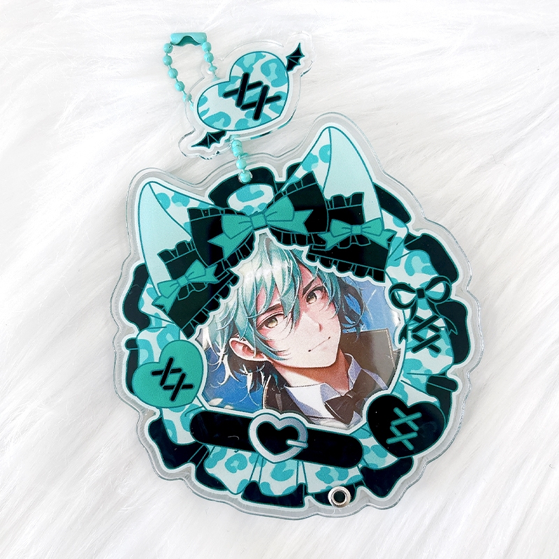 【グッズ-カバーホルダー】ノンキャラオリジナル 缶バッジ用アクリルフレーム 【ヒョウ柄】58mm用/グリーン【G.triGer】