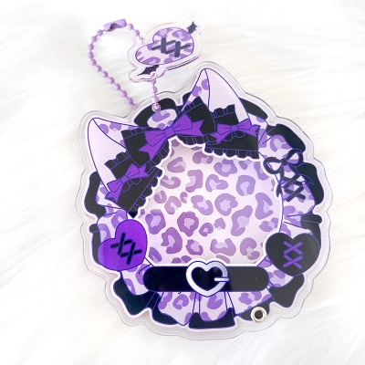 【グッズ-カバーホルダー】ノンキャラオリジナル 缶バッジ用アクリルフレーム 【ヒョウ柄】58mm用/パープル【G.triGer】