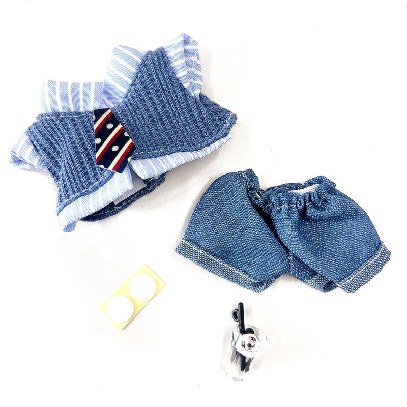 【グッズ-衣装】ノンキャラオリジナル ネクタイ付きシャツ&パンツセット　10cm用/ブルー【G.triGer】