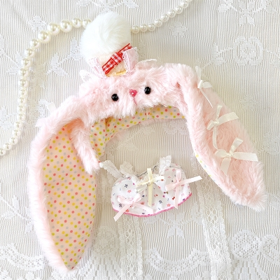 【グッズ-衣装】ノンキャラオリジナル ぬいぐるみ用ふわふわうさぎ着ぐるみキャップ 10cm用/ピンク【G.triGer】
