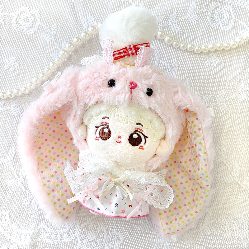 【グッズ-衣装】ノンキャラオリジナル ぬいぐるみ用ふわふわうさぎ着ぐるみキャップ 10cm用/ピンク【G.triGer】