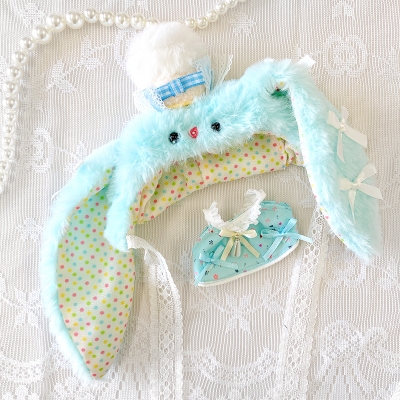 【グッズ-衣装】ノンキャラオリジナル ぬいぐるみ用ふわふわうさぎ着ぐるみキャップ 10cm用/ブルー【G.triGer】