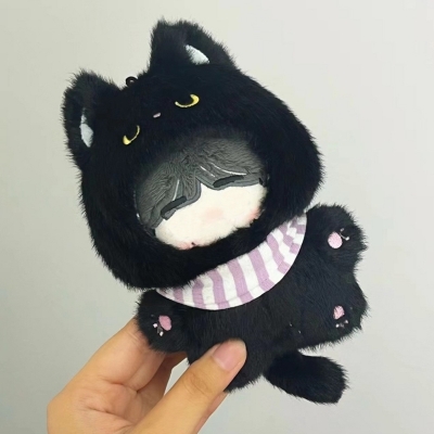 【グッズ-ぬい服】ノンキャラオリジナル ぬいぐるみ用スタイ付きアニマル着ぐるみ 黒猫 10cm用【G.triGer】