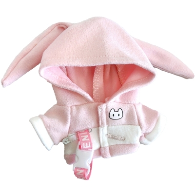 【グッズ-ぬい服】ノンキャラオリジナル アニマルパーカー 10cm用 ピンク(うさぎ)