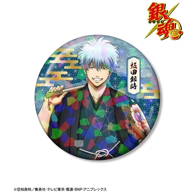 【グッズ-バッチ】銀魂 描き下ろし 坂田銀時 片面花柄和装ver. ホログラム75mm缶バッジ