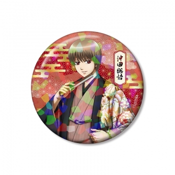 グッズ-バッチ】銀魂 描き下ろし 沖田総悟 片面花柄和装ver 
