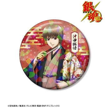グッズ-バッチ】銀魂 描き下ろし 沖田総悟 片面花柄和装ver 