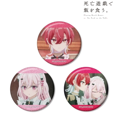 【グッズ-バッチ】TVアニメ「死亡遊戯で飯を食う。」 紅野&桃乃 場面写グリッター缶バッジ3個セット