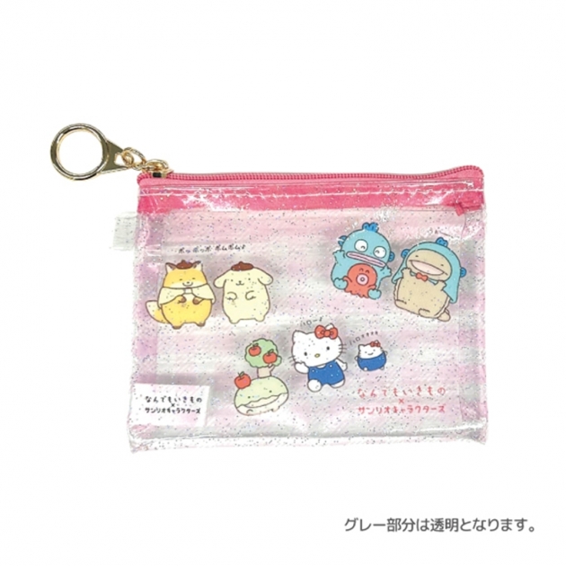 【グッズ-ポーチ】なんでもいきもの×サンリオキャラクターズ ミニクリアポーチ (ピンク)