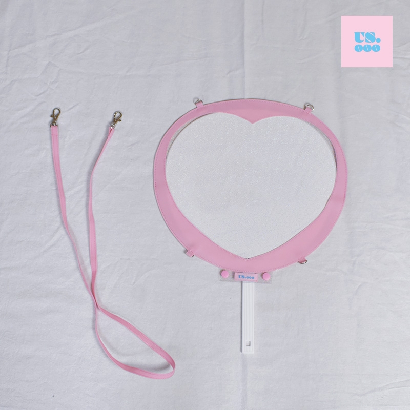 【グッズ-カバーホルダー】ノンキャラオリジナル 【ストラップ付き】MILKEY JELLY X ラメ 2WAYハート型うちわケース PINK 【Us.ooo】