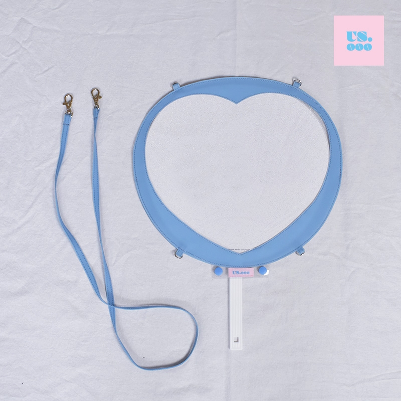 【グッズ-カバーホルダー】ノンキャラオリジナル 【ストラップ付き】MILKEY JELLY X ラメ 2WAYハート型うちわケース BULE 【Us.ooo】