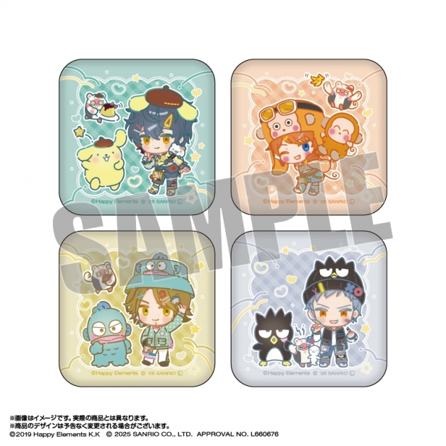 【グッズ-バッチ】エリオスライジングヒーローズ×サンリオキャラクターズ スクエア缶バッジセット 4.イーストセクター なかよしポップコーデver.