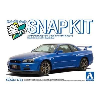 【プラモデル】楽プラ スナップキット No.12-BB ニッサン R34スカイライン GT-R(ベイサイドブルー) 1/32