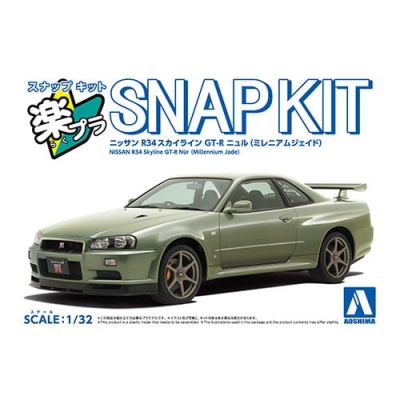 【プラモデル】楽プラ スナップキット No.12-MJ ニッサン R34スカイライン GT-R ニュル(ミレニアムジェイド) 1/32
