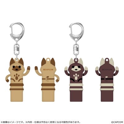 【グッズ-キーホルダー】モンスターハンターワイルズ ラバーキーホルダー 背伸びしろねこハニワ/背伸びくろねこハニワ セット